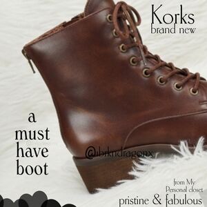 Korks Brown Leather Ankle Boots Zip Up Stay Put Lace Block Heel Chocolate Bootie
